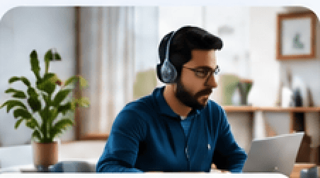 Someone working remotely with headphones on.